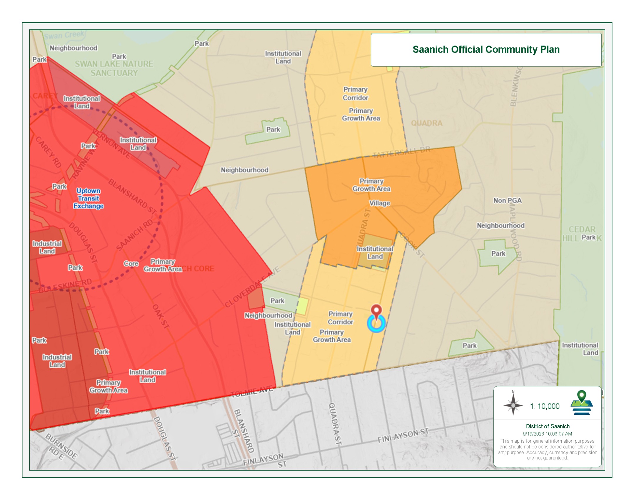 Saanich Official Community Plan map, showing the Primary Corridor designation