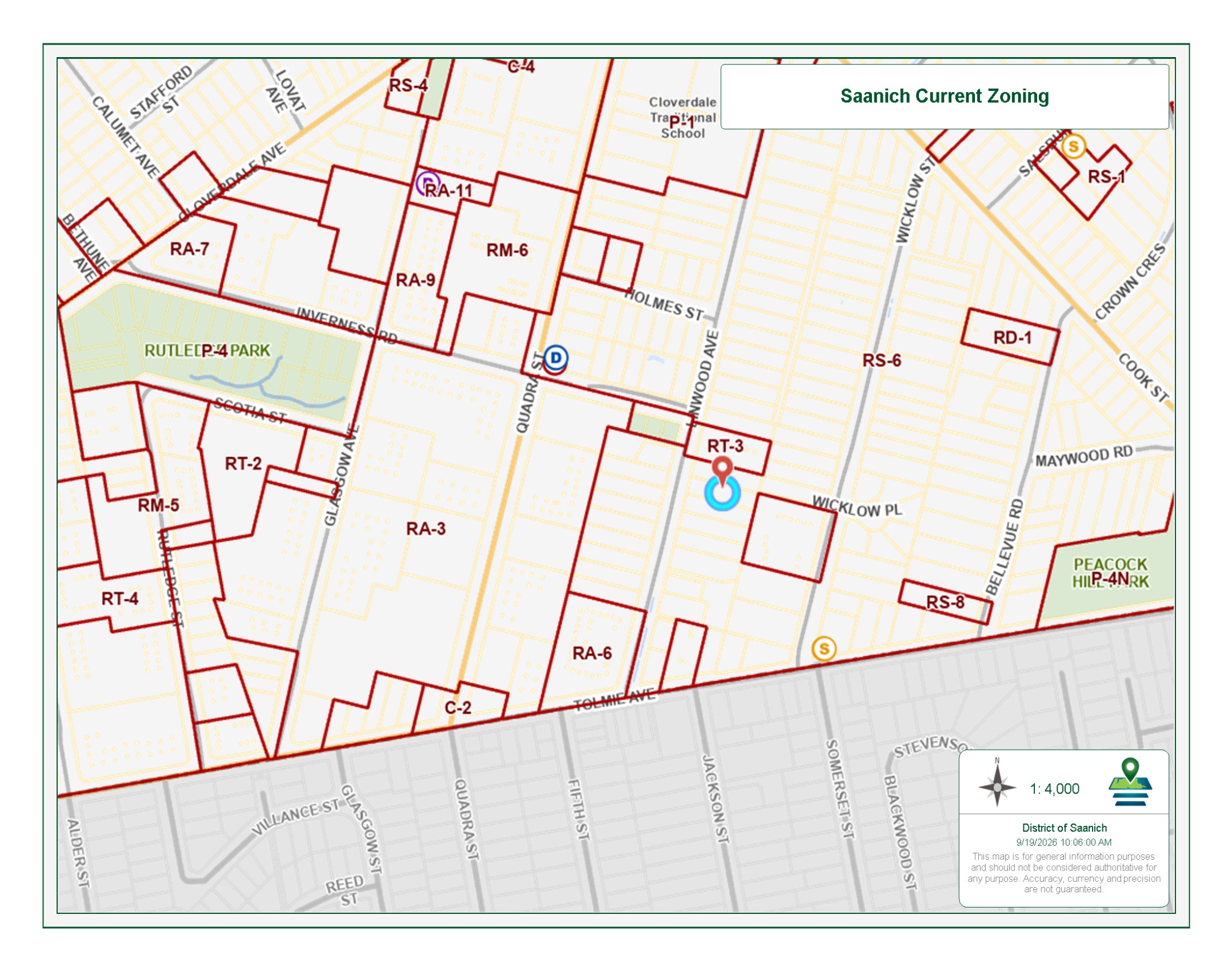 Saanich current zoning map, centred on the assembly